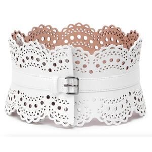 ❌❌SOLD!❌❌$1580 NEW ALAIA Paris Wide Leather Corset Belt White AUTHENTIC 80
